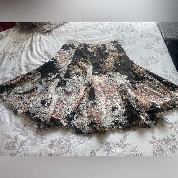 Vintage Brown Pink Patchwork Silk Cotton Skirt 12 Fairycore Goblincore Y2K Boho - Picture 1 of 12